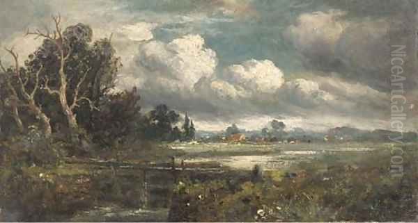 A lock before a riverside hamlet Oil Painting by John Constable