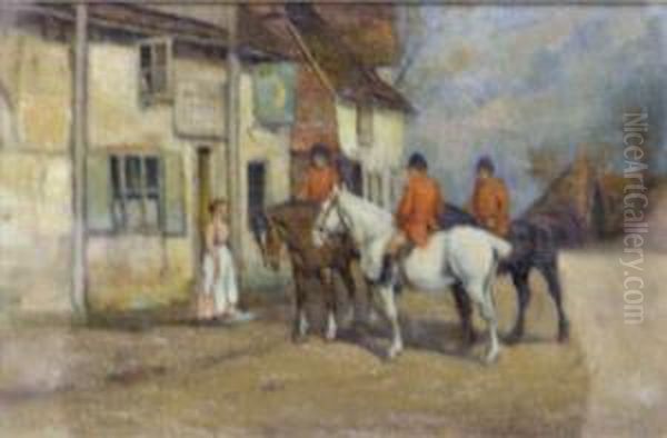 Studies Of Groups Of Huntsmen By The Crownand The Half Moon Inns Oil Painting by Tomson Laing