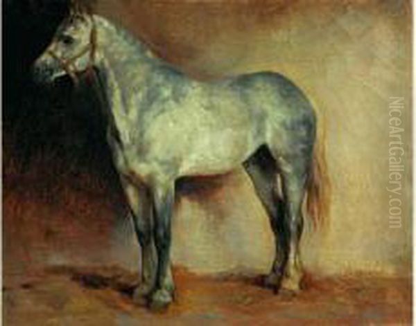 Cheval Gris Pommele A L'ecurie Oil Painting by Francois-Hippolyte Lalaisse