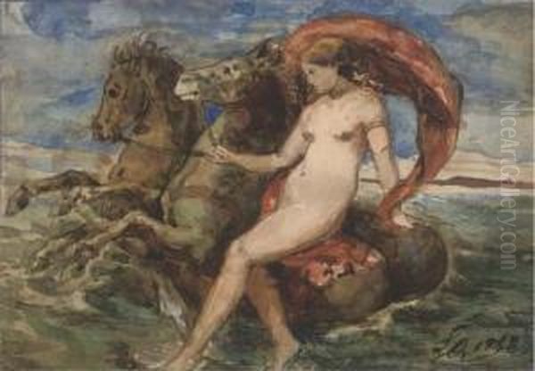 Venus Carried By A Pair Of Sea-horses Oil Painting by Francois-Hippolyte Lalaisse