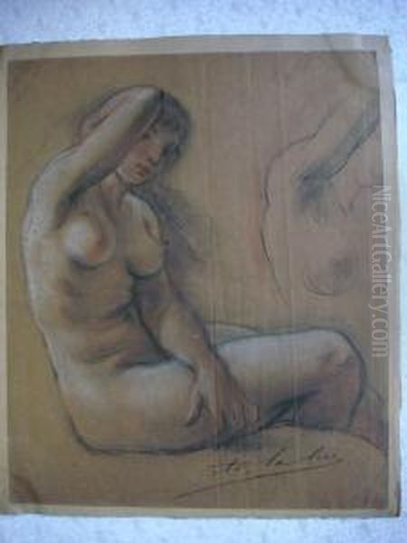 Etude De Femme Assise Dessin Aux Trois Crayons Signe En Bas A Droite Oil Painting by Adolphe Lalire