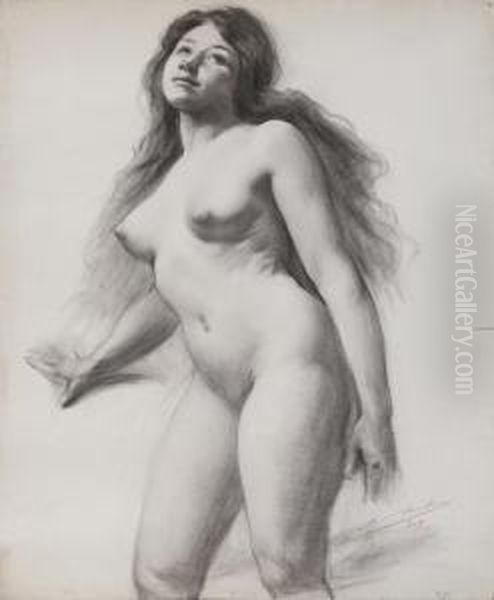 Femme Nue Aux Yeux Vers Le Ciel Deux Oil Painting by Adolphe Lalire