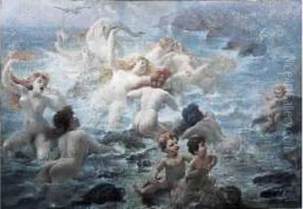 Femmes Nues Dans La Mer Oil Painting by Adolphe Lalire