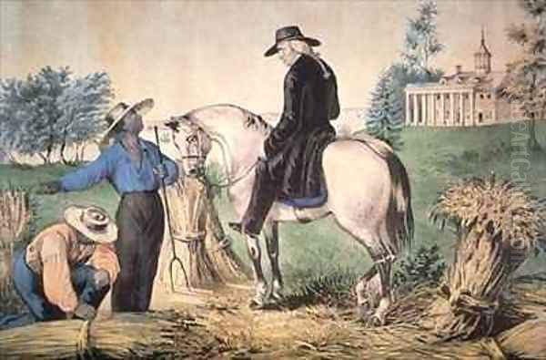 George Washington 1732-99 on his Mount Vernon estate with his black field workers in 1757 Oil Painting by Nathaniel Currier