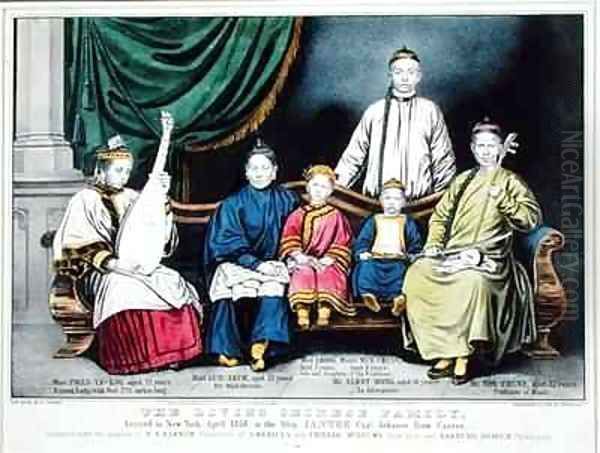 Poster advertising The Living Chinese Family Oil Painting by Nathaniel Currier