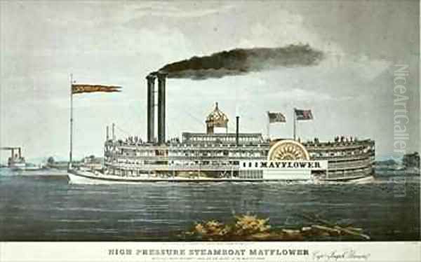 The Mayflower Steamboat on the Mississippi Oil Painting by Nathaniel Currier