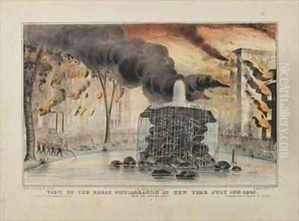 View of the Great Conflagration at New York July 10th 1845 Oil Painting by Nathaniel Currier