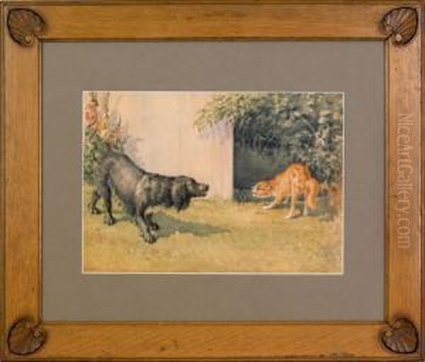 Cat And Dog Oil Painting by Frederick Mortimer Lamb