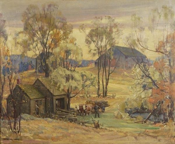 New England Farmscene Oil Painting by Frederick Mortimer Lamb