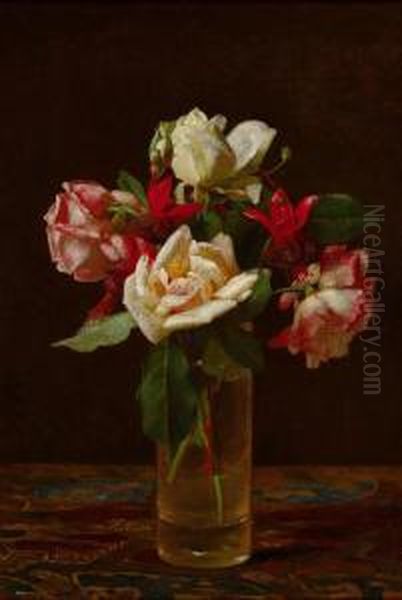 Still Life With Roses And Fuchsia Oil Painting by George Cochran Lambdin