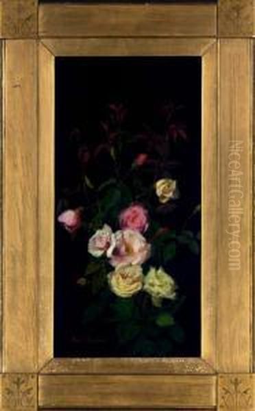 Pink And Yellow Roses Oil Painting by George Cochran Lambdin