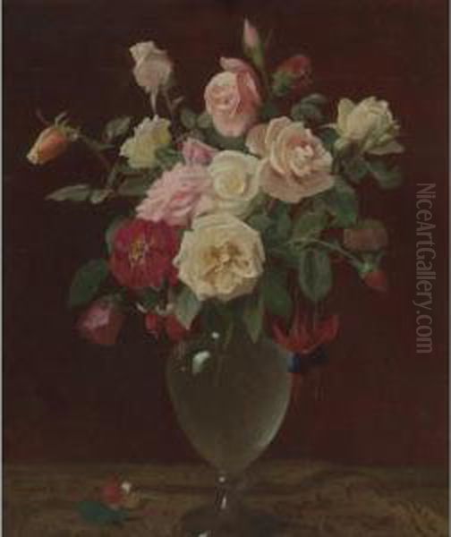 Vase Of Flowers Oil Painting by George Cochran Lambdin