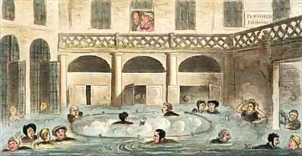 Public Bathing at Bath or Stewing Alive Oil Painting by Isaac Robert Cruikshank