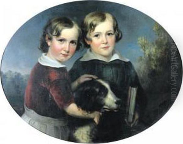 Two Boys And A Dog Oil Painting by George Cochran Lambdin