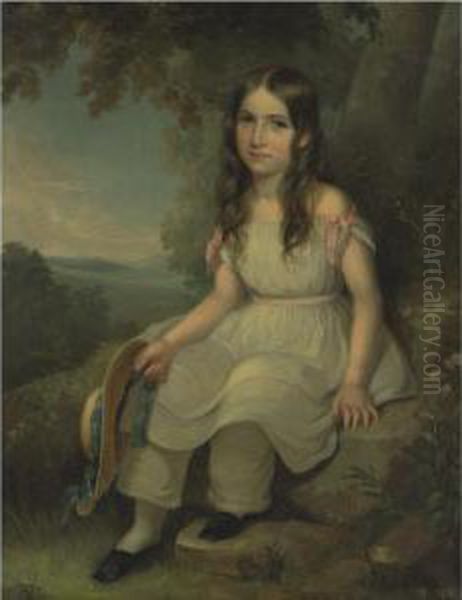 Seated Girl Holding A Hat Oil Painting by George Cochran Lambdin