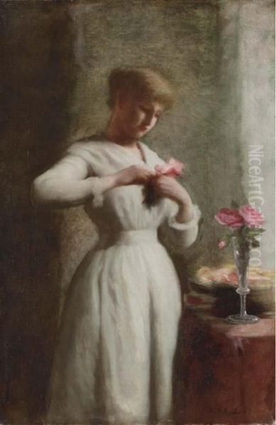 Woman With Roses Oil Painting by George Cochran Lambdin