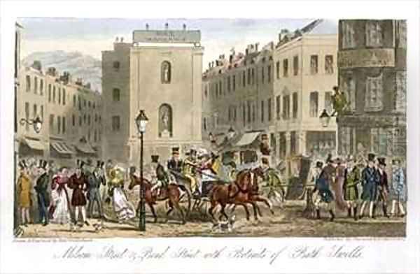 Milsom Street and Bond Street with Portraits of Bath Swells Oil Painting by Isaac Robert Cruikshank