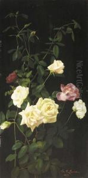 Still Life: Roses Ii Oil Painting by George Cochran Lambdin