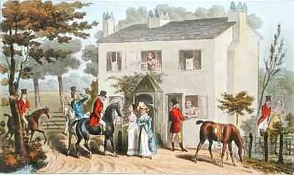 The Oakland Cottages Cheltenham or Fox Hunters and their Favourites Oil Painting by Isaac Robert Cruikshank