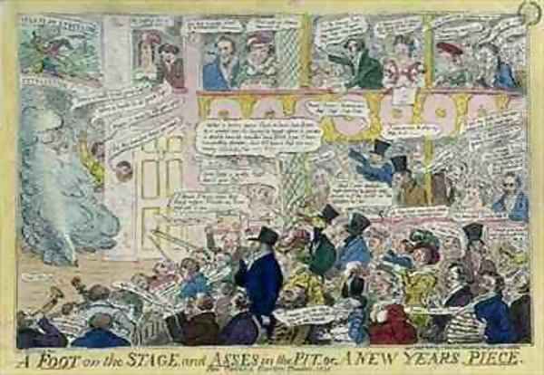 A Foot on the Stage and Asses in the Pit or A New Years Piece for Covent Garden Theatre Oil Painting by Isaac Robert Cruikshank