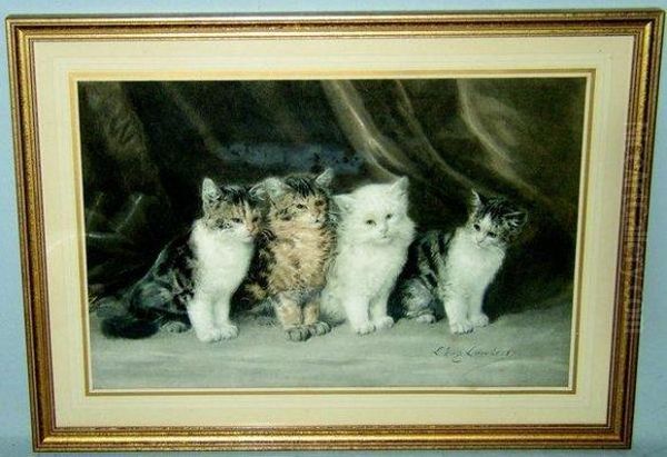 Quatre Chatons Oil Painting by Louis Eugene Lambert