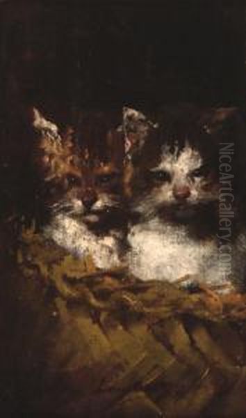 Gatitos En La Canasta Oil Painting by Louis Eugene Lambert