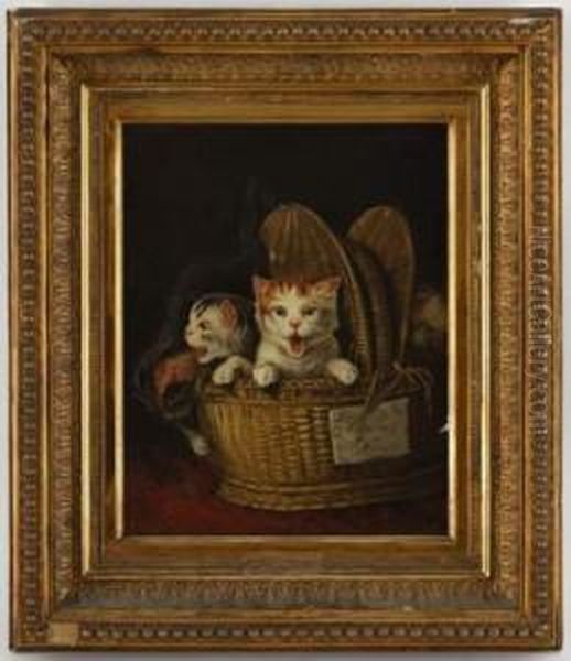 Chatons Dans Un Panier Oil Painting by Louis Eugene Lambert