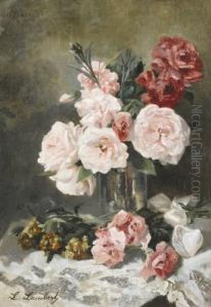 Stillleben Mit Pfingstrosen In Vase. Oil Painting by Louis Eugene Lambert