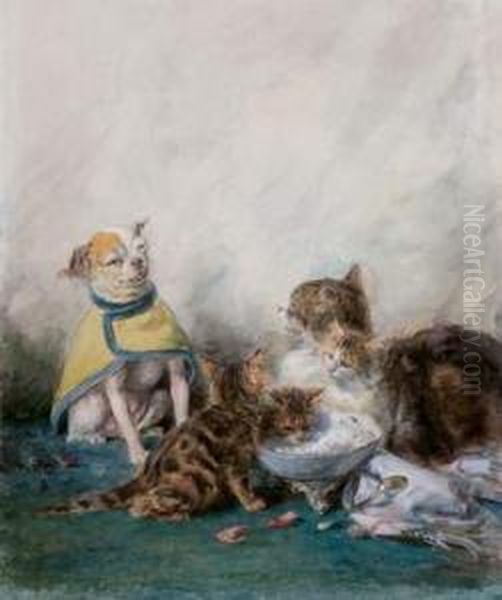 Chats Et Chiens Oil Painting by Louis Eugene Lambert