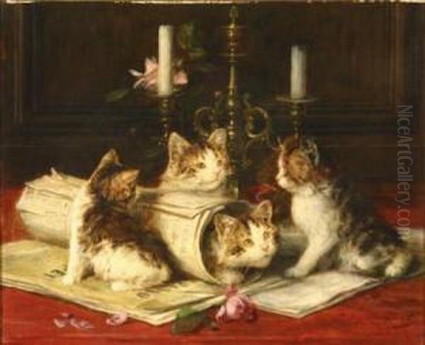 Kittens At Play Oil Painting by Louis Eugene Lambert