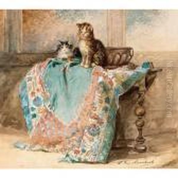 Kittens Oil Painting by Louis Eugene Lambert