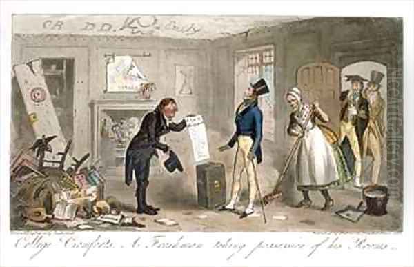 College Comforts A Freshman taking possession of his Rooms Oil Painting by Isaac Robert Cruikshank