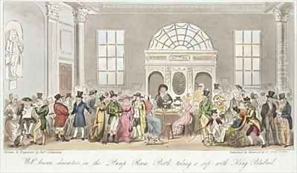 Well known Characters in the Pump Room Bath Taking a Sip with King Bladud Oil Painting by Isaac Robert Cruikshank