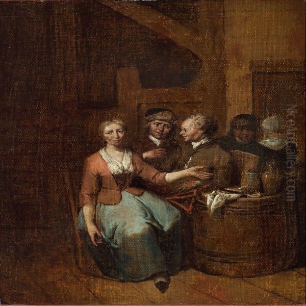 Interior From An Inn With Men And Women Oil Painting by Jan Baptist Lambrechts