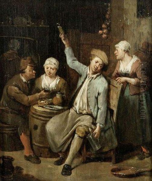 Buveurs Dans Une Taverne Oil Painting by Jan Baptist Lambrechts