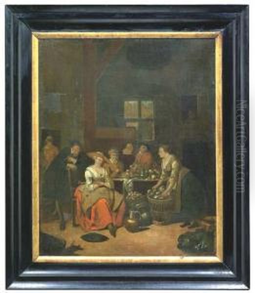 An Interior Scene Oil Painting by Jan Baptist Lambrechts