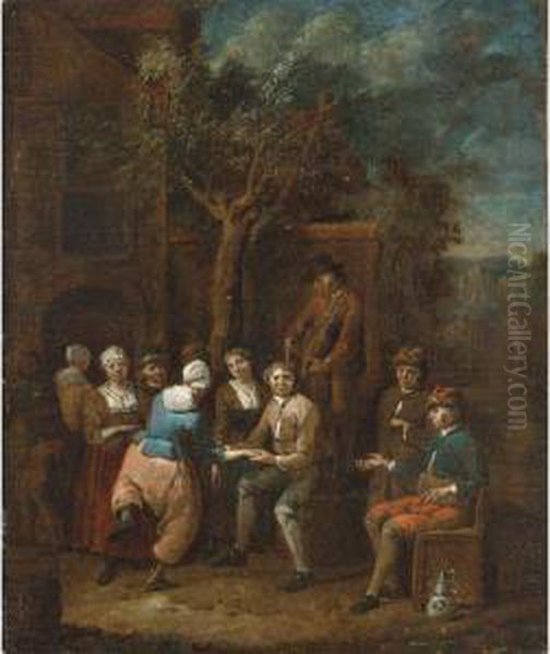 Peasants Making Merry Outside A Tavern Oil Painting by Jan Baptist Lambrechts