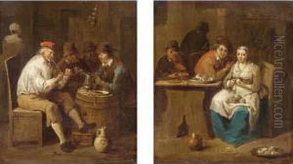 A Pair Of Tavern Interiors Oil Painting by Jan Baptist Lambrechts