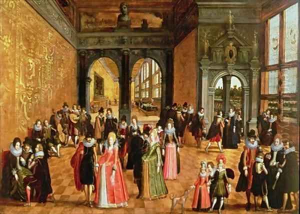 A Palace Interior with Ladies and Gentlemen dancing and Playing Music Oil Painting by Louis de Caullery