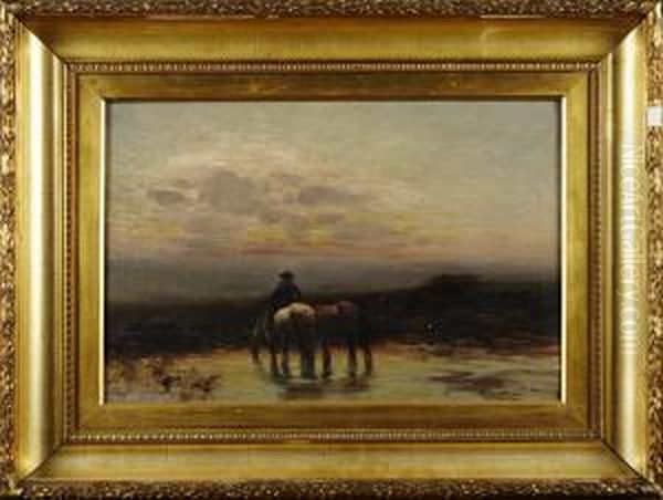 Skymningslandskap Med Ridande Man Oil Painting by William Bradley Lamond