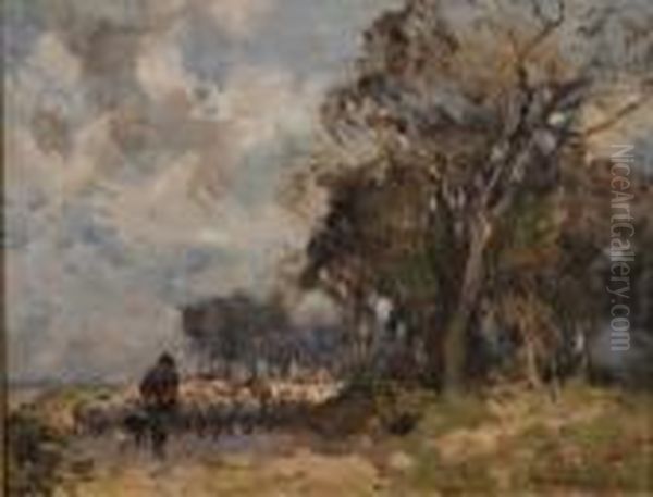 Shepherd On A Country Track Oil Painting by William Bradley Lamond