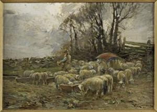 Feeding The Sheep Oil Painting by William Bradley Lamond