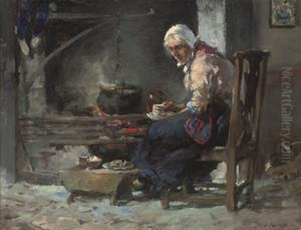 Tea By The Fire Oil Painting by William Bradley Lamond