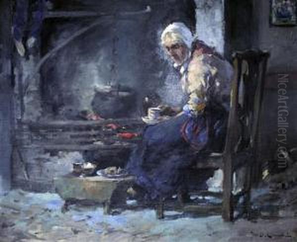 Firin' Bannocks Oil Painting by William Bradley Lamond