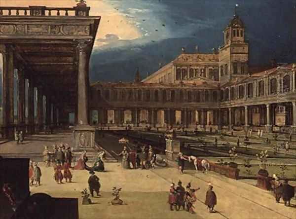 The Gardens and Courtyard of a Renaissance Palace Oil Painting by Louis de Caullery