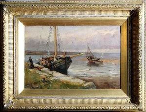 A Fishing Port At Low Tide Oil Painting by William Bradley Lamond