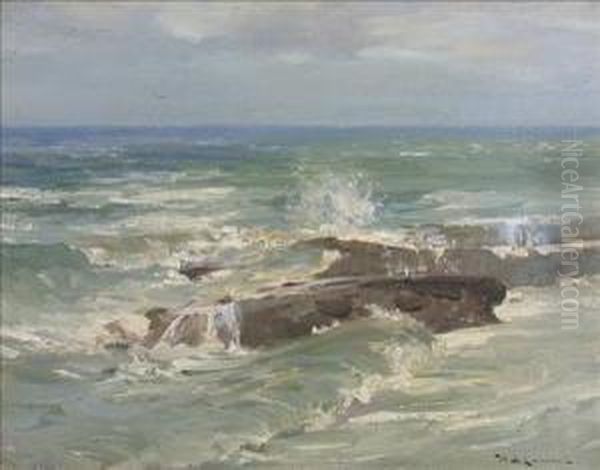 Waves Breaking Off The East Coast Oil Painting by William Bradley Lamond