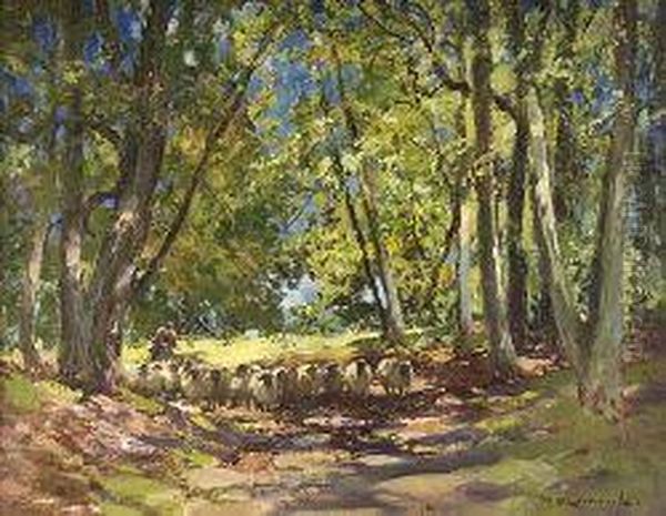 A Flock Of Sheep In The Shade Oil Painting by William Bradley Lamond