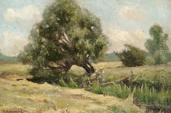 Country Landscape With Figures By A Tree Oil Painting by William Bradley Lamond