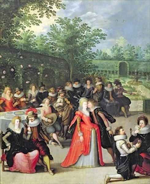 In the Garden of Love or The Five Senses Oil Painting by Louis de Caullery